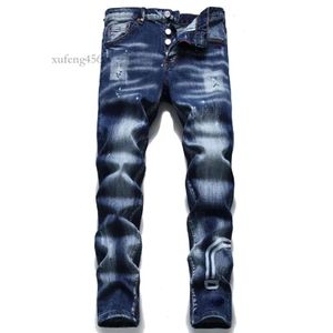 Mens Jeans DS staplade lapptäcke blå slitna affärsbyxor pojkar overaller rak mitt midja stretch denim byxor för 2022 höst vinter xufeng456