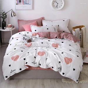 Bedding Sets Denisroom Pink Dot Heart Printing Bed Linens Cute Duvet Cover Set Kid Quilt Sheets GT41#