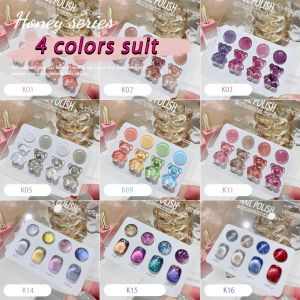 Gel Vendeeni 4 Colors/Set Pure Color Gel Nail Polish Glitter Transparent UV Soak Off Gel Varnish Cat Eye Gel Lacquer With Color Card