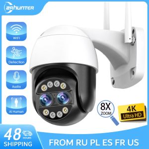 Kameror 8MP 4K Duallens WiFi PTZ IP Camera ICSEE 4MP Outdoor 8X Digital CCTV Camera Human Detection Security Video Surveillance Camera