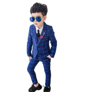 Resmi Boys Takım Çocuk Ekose Blazer Yelek Pantolon Kıyafetleri Düğün Partisi Doğum Giyim Kostüm Bahar Çocuk Giyim Setleri