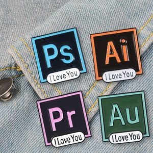 Ps ai pr au эмалевые булавки я люблю тебя Photoshop Illustrator Badge Custom Pastel Brooch Denim рубашка ладель -булавки дизайнерские ювелирные украшения