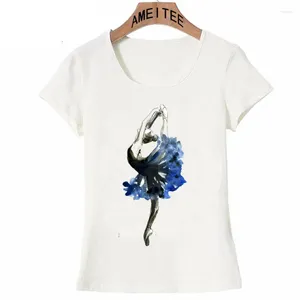 Kvinnors t skjortor akvarell karismatisk aqua ballerina tryck t-shirt kvinnor balett älskare tjej toppar mode elegant damer casual tee skjorta