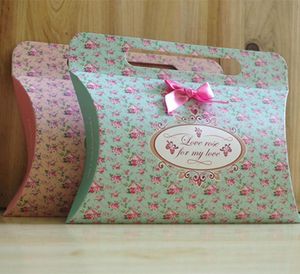 Big Size Romantic Floral Spot Pillow Candy Boxes Wedding Supplies Favor Box Gift Boxes with Ribbon Bow Knot8788159