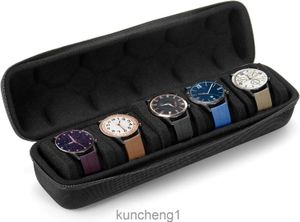 5 Slots Watch Travel Case Hard Watch Roll med mjuk kudde Portable Watch Storage Box Watch Display Organizer för män och kvinnor Titta på Case Case Fit Watches upp till 60 mm FA