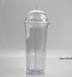 20 onças de novos copos de acrílico com copos de bebida com palha transparente e tampa dupla de palha transparente garrafa de água plástica de grande capacidade 4546232
