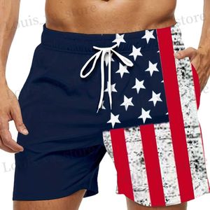 Erkek şort Amerikan bayrağı baskı mayo şort yaz erkek plaj şort nefes alabilir kısa hızlı kuru spor şort joggering erkekler kısa pantolon t240408