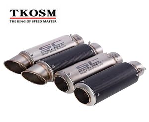 TKOSM Motorcycle Exhaust Laser Pipe Muffler Inlet 51mm 61mm SC GP Exhaust Mufflers Carbon Fiber Exhaust Pipe With Sticker Laser Lo4616235