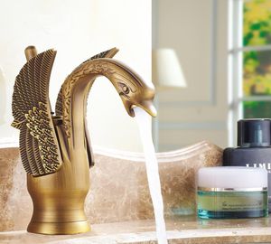 Antique Swan Faucet Full Copper Vintage Basin Faucet European Style Swan Water Tap Bathroom Sink Faucets Brass Finish Deck Mounted6279871