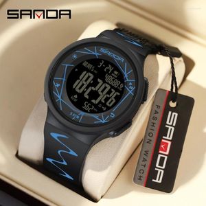 Armbandsur Sanda Sport Watch Mens Watches Top Waterproof LED Electronic Digital Man Relogio Masculino 2024