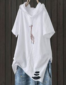 FJE New Fashion Summer Women T Shirt Plus Size Size size loose Castary Hooded Teeシャツ穴コットンファムプリントD323187896