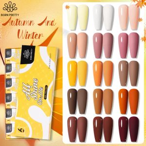 Kits geboren hübsch 6pcs Gel Nagellack Set Herbst Winter Brown Farb Semi Permanent Lack Kit UV LED Basis Top Copp Nail Art Design