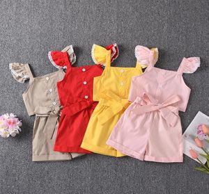 Roupas infantis garotas roupas crianças renda com manga voadora de shorts tops de beleza 2pcsset boutique de moda de verão conjuntos de roupas z17486060513