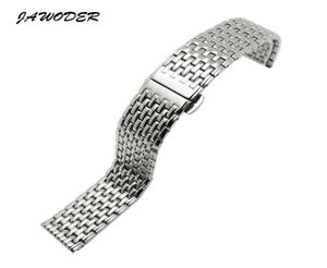 Jawoder Watch Band 18 19 20 22mm män Kvinnor Silver Pure Solid rostfritt stål Polering Watch Strap Distribution Buckle Armband3386810