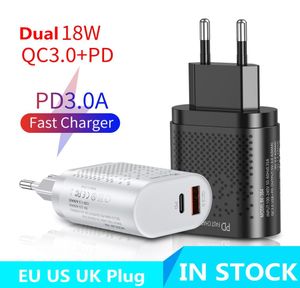 QC30 18W Hızlı Duvar Şarj Cihazları USB Hızlı Şarj Seyahat Güç Adaptörü ABD AB İngiltere Fişi iPhone Samsung Xiaomi Akıllı Telefonlar7150585