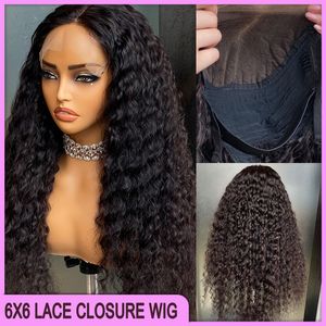 On Sale Malaysian Peruvian Brazilian Black Deep Wave 6x6 Brown Lace Closure Wig 100% Raw Virgin Remy Thick Human Hair