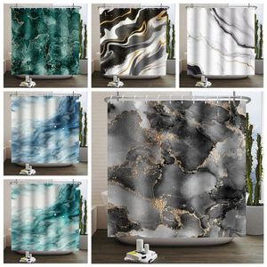 Shower Curtains Marble Gradient Texture Curtain Abstract Painting With Anti Mold Hooks Waterproof Black White Custom Bathtub Decoration