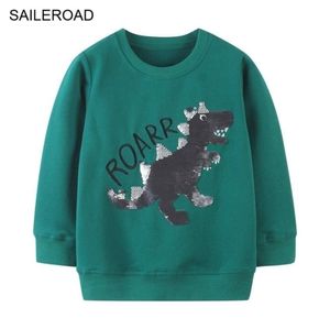 Saileroad Bebek Erkek Sweatshirts Dinozor Sequin Çocuk Hoodies için Hoodies Giyim 2111109224097