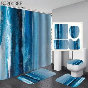 Shower Curtains Blue Marble Curtain Polyester Waterproof Fabric Bathroom Toilet Seat Cover Non-Slip Carpet Bath Mat Home Decor