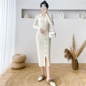 Casual Dresses Dress Cardigan Kvinnlig Autumn Korean Sticked Women Mid Length CiverseLe Long Sleeve Underlay V-Neck ulltoppar