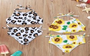 Toddler Girl Swimsuit Sunflower Girls Tops Short Pants 2pcs Set Leopard Suspender Children Swimwear Summer Baby Swim Clothes 2 Des5443862