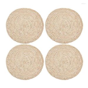 Table Mats 4 Pcs Corn Straw Woven Placemats Round Rattan Natural Handmade Heat Insulation Pad