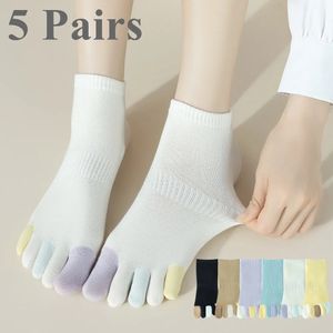 5 par Antislip Toe Socks Women Fem finger Bomull Lågklippt fotled med separata fingrar Yoga Pilates Sports 240408