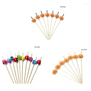 Disposable Flatware 100pcs 12cm Halloween Bamboo Pick Buffet Cupcake Fruit Fork Party Dessert Sticks