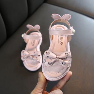 Sneaker Casual Girls Soft Girls Princess Summer Plains for Kids Scarpe per bambini Nuovi bambini Butterflyknot Glitter Pearls Apri Sandali da spiaggia in punta