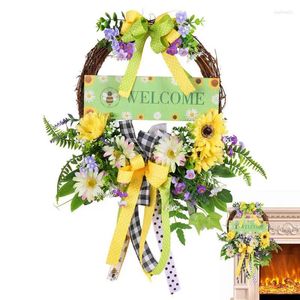 Flores decorativas Spring Wreath Wreath Artificial Welcome Door Sign Eucalyptus Wrinalhs Festival Summer Summer outono Garland Farmhouse