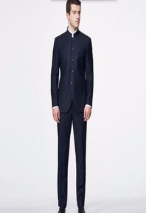 Custom Made Men Suits Classic Blazer Mandarin Collar Fashion Sits Sits Sits Castane