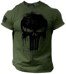 Men's T Shirt 3D Print Military Patriotic Skull Dropped T Shirt Oversized Short-Sleeved Sportswear Men Clothing Tops Tees