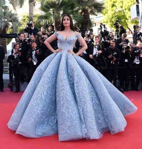 Sky Blue New Crystal Design 2019 Ball Gown Prome Prome Promes Off Shoulgeder Offshoulder Кружевые аппликации напольной длины плать