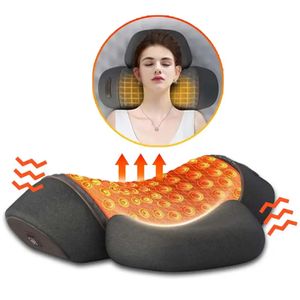 Electric Neck Massage Pillow Heat Vibration Neck Massager Back Cervical Traction Relax Sovminneskum Ryggrad Stöd 240327