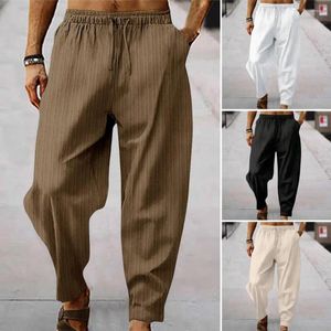 Men's Pants Straight Leg Trousers Wide Striped Sweatpants With Elastic Waist Deep Crotch For Sports Leisure Soft Breathable Loose