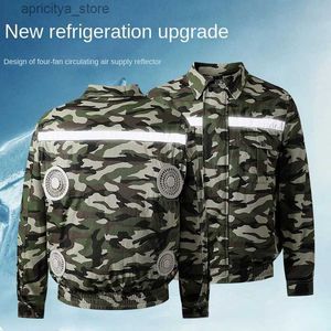 Outdoor -Jackets Hoodies Sommer Cool Jacket Wearable Kühllüftermantel Klimaanlagen Kleidung Wanderung Kühlung im Freien Hochtemperatur Arbeit Fischerei Jacke L48