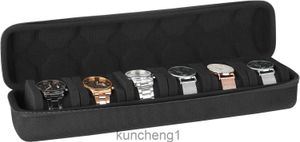 LETURE 2-10 Slot Hard Watch Travel Case Watch Roll Case Storage and Organizer Watch Protective Case With Anti-Move Watch Pillow (6 slots-Black)
