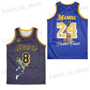 Camisetas masculinas camisetas de basquete masculino Legend 24 Mamba Jersey Costura Bordado de impressão digital retrato esportes ao ar livre Purple preto amarelo novo T240408