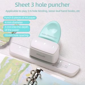 Punch Kwtrio 9027 Loose Leaf Hole Punch Daily Planner 3 Hole Paper Puncher för A8 / A7 / A7 Pocket / A6 / A5 Storlek 8 Slagkapacitet