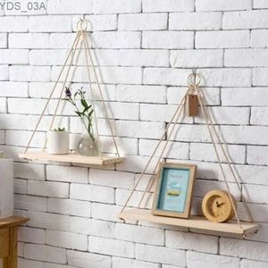 Other Home Decor Wooden swinging hanging rope wall mounted floating shelves plant pots indoor and outdoor decoration yq240408