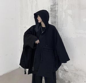 Men039s Trench Coats Men Oversize Loose Casual Black Hooded Coat Male Streetwear Hip Hop Punk Gothic Cloak Windbreaker Jacket O6073805