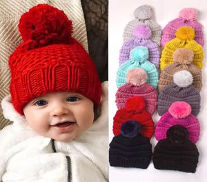 Vinter baby pom poms virkning hatt tjocka hattar spädbarn småbarn varma mössor pojke tjej stickad mössa m41825530477