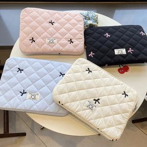 111315 Inch Fluffy Laptop Bag Shockproof Quilted Tablet Sleeve Case Bow Printing Computer Cover for iPad Protection 240408