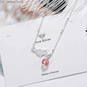 Hänge halsband 925 Sterling Silver Cat Strawberry Crystal Pendants Halsband för kvinnor bröllopsfest lyxiga smycken gratis fraktartiklar gaabow8vq