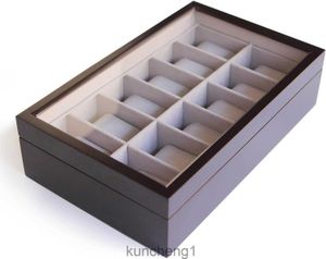 Case Elegance Solid Espresso Wood Watch Box Organizator ze szklanym wyświetlaczem Top 12 szczelinka (espresso)