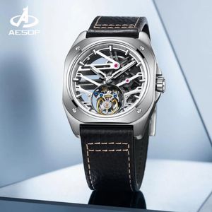 Armbandsur Aesop Luxury Tourbillon Watch For Men Mechanical Mode Watches Waterproof Skeleton Movement Sapphire Square Case