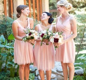 2022 Light Pink Short Bridesmaid Dresses V Neck Cheap Chiffon Country Bridesmaid Dress Sexy Wedding Guest Gowns For Weddings7513854