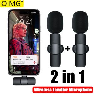 Microphones 2 In 1 Wireless Lavalier Microphone Noise Cancelling Audio Video Recording For Type c iPhone iPad/Android Xiaomi Samsung Live