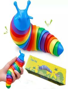 Articulated Finger Slug Fidget Sensory Toys 3D Stretch Flexible Caterpillar Cartoon Slugs for Kids Adult Rainbow Color Anxiety Str4490840