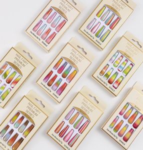 12pcs 24pcs勾配長いco fake nails rainbow ballerinaフルカバーネイルアートのヒント